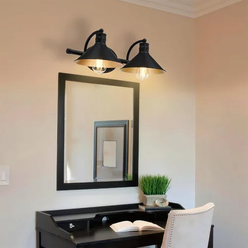 Vista 7 de 2 Light Bathroom Vanity Light Over Mirror - Black and Gold Farmhouse Wall Light for Bathroom Vanity Powder Room, Rustic Gooseneck Barn Style 2 Bulb