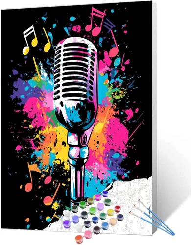 Vista 8 de Aihonmin Graffiti instrumental, paquete de 6 pinturas por números para adultos, kit de pintura musical por números, sobre lienzo para principiantes
