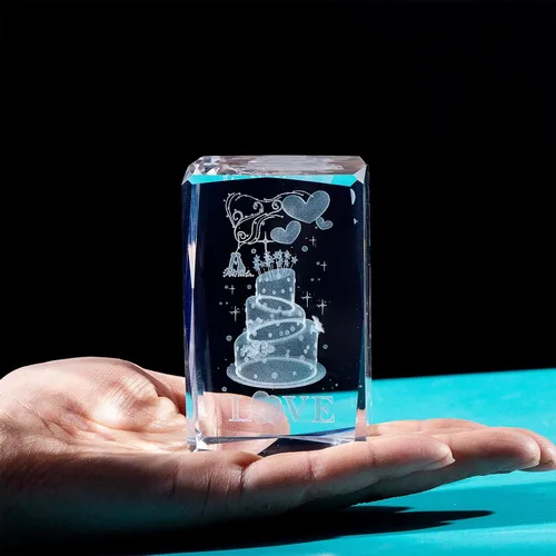 Vista 5 de Movdyka Pastel de cristal 3D, regalos de cumpleaños para mujeres, esposa, ideas de regalo de cumpleaños, pastel de cumpleaños grabado con láser