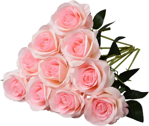 Vista 16 de Eternal Blossom 10 flores artificiales de seda de rosa negra de 19.7 in para ramo de novia, decoración de boda para el hogar Negro