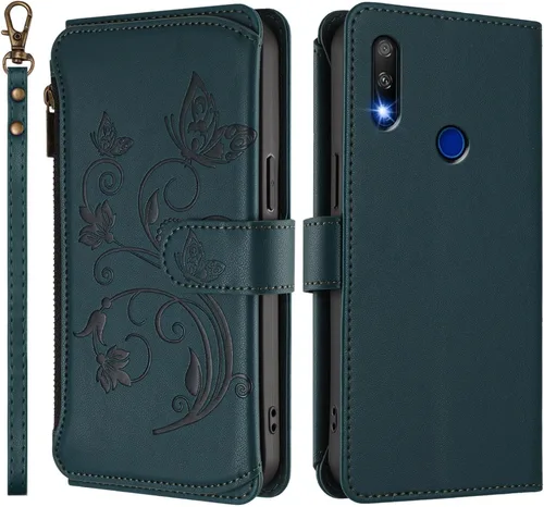 Vista 13 de Funda tipo cartera para Huawei Y9 Prime 2019, mariposa de piel sintética con cierre magnético, con soporte para 5 tarjetas, funda protectora a Negro