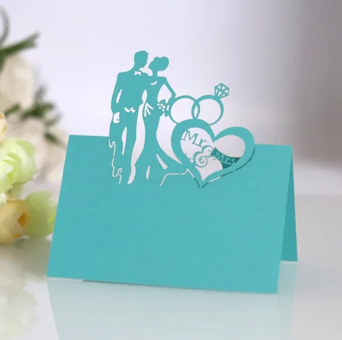 Vista 18 de 50 tarjetas de lugar, tarjetas de mesa, tarjetas de nombre para ajuste de mesa, romántico, amante, corazón, tarjeta de papel, banquete de asiento 3d