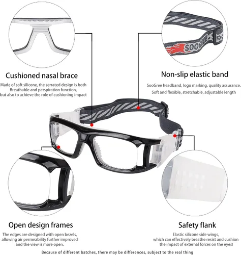 Vista 5 de SooGree Gafas deportivas, baloncesto, fútbol, raqueta, para hombres y mujeres, protección de seguridad reemplazable