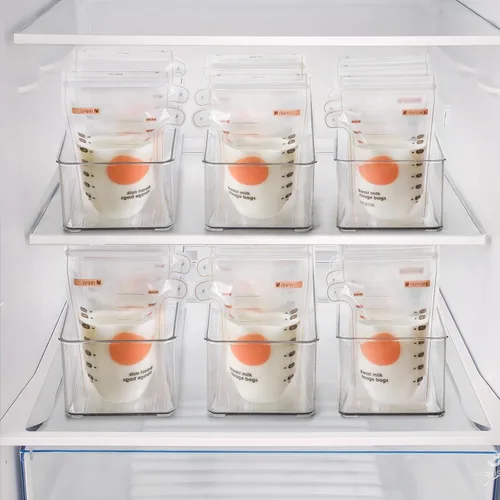 Vista 6 de Hudgan 4 Piezas Contenedores de Almacenamiento de Leche Materna para Refrigerador, Contenedores Organizadores Transparentes para Bolsas de Leche
