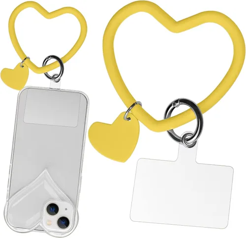 Vista 16 de Correa de silicona con forma de corazón para teléfono, correa de muñeca para teléfono celular con soporte para llaves, universal compatible