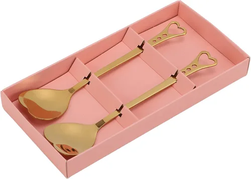 Vista 4 de Pssopp 2 cucharas de postre de café, diseño en forma de corazón, cuchara de metal para agitar, té, postre, bebidas, helado, Oro, Moderno