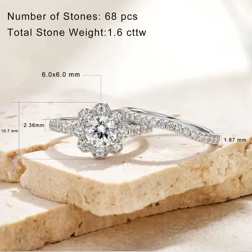 Vista 2 de Newshe Jewellery AAAAA - Anillos de boda para mujer, juego de novia de compromiso con halo de flores, plata de ley 925, anillo de circonita cúbica