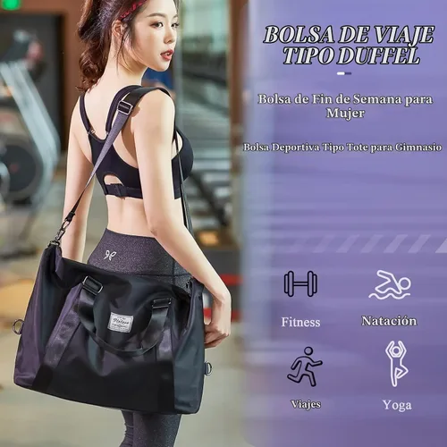 Vista 2 de Bolsa de viaje HYC00, bolsa de fin de semana para llevar en el hombro para mujer, bolsa de gimnasio deportiva con bolsillo para artículos húmedos