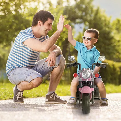 Vista 2 de XJD Motocicleta eléctrica para niños, batería de 6V con claxon y faro, certificada ASTM, juguete de 3 ruedas para montar para niños, motocicleta Rosa