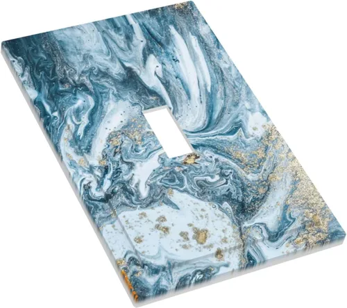 Vista 3 de Arte Moderno Abstracto de Lujo Turquesa Oscuro Verde Azulado Azul Gris Patrón Texturizado de Mármol 1 Gang Interruptor de Luz de Palanca Simple