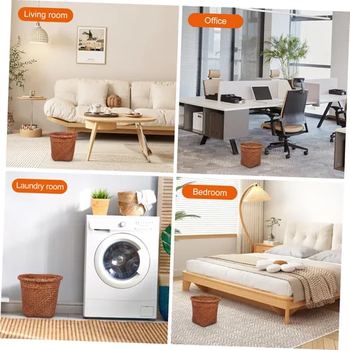 Vista 5 de Cabilock Cesta de paja de mimbre para residuos domésticos, perfecta para cocina, sala de estar, oficina