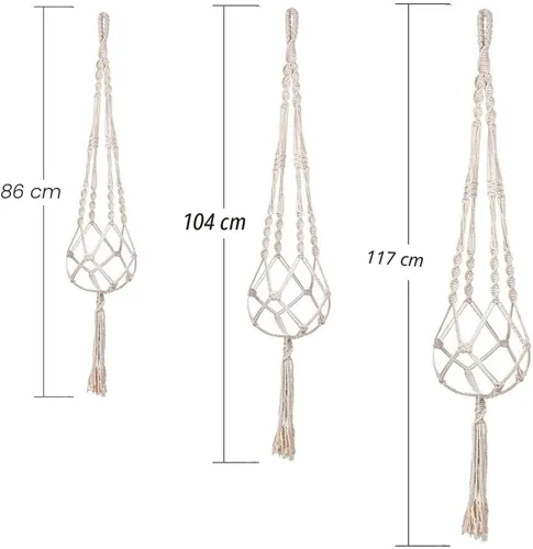 Vista 4 de MIPON - Paquete de 3 perchas de macramé para interiores con 3 ganchos, soporte para macetas colgantes para plantas, tamaños de 46"/41"/34