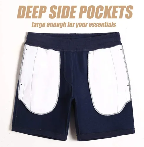 Vista 4 de maamgic Pijama de forro polar para hombre, pantalones cortos con frente plano de 9 pulgadas, pantalones cortos casuales atléticos con bolsillo