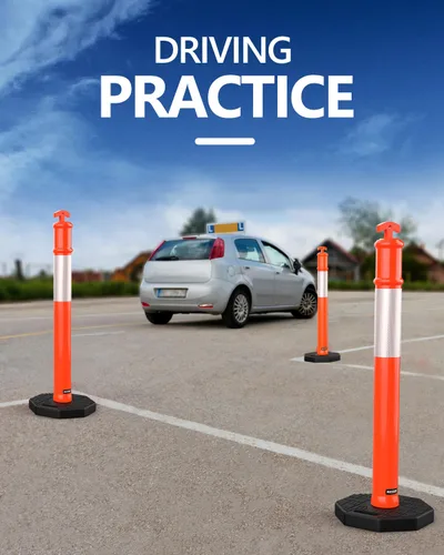 Vista 5 de BATTIFE Poste delineador de 45 pulgadas con base, conos de delineador de tráfico naranja con collar reflectante para práctica de conducción