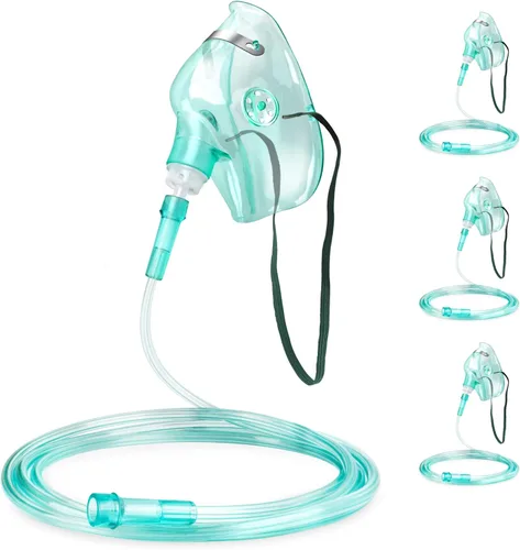 Vista 8 de ANSNF Paquete de 5 mascarillas faciales de oxígeno para adultos con tubo de 6.6 pies y correa elástica ajustable, talla L, sin copa