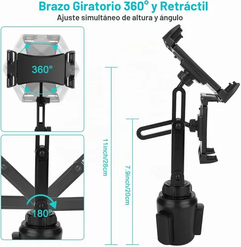 Vista 6 de Cup Holder Car Tablet Mount, Universal 360° Rotation Adjustable Long Arm Holder Stand for iPad Pro 12.9/11/10.5/9.7/Air/Mini 6/5/4, Galaxy Tab/Z