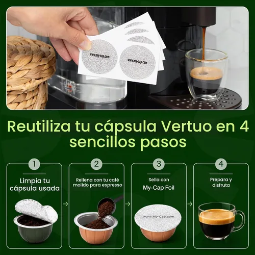 Vista 3 de My-Cap Sellos de aluminio para cápsulas Nespresso Vertuo - Tapas de aluminio reutilizables para prolongar la vida útil de las cápsulas Nespresso