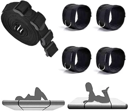 Vista 5 de Correas de cama Bonage para cama Queen, correas de amarre sexuales, sujetadores de cama tamaño King, juego de adultos para tobillo y muñeca, bandas