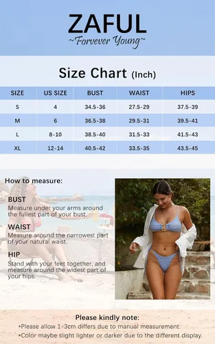Vista 5 de ZAFUL Bikini de dos piezas para mujer con textura cruzada de metal de pierna alta