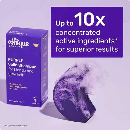 Vista 6 de Ethique Barra de champú morado para tonificar el cabello cobrizo, sin plástico, sin crueldad, vegano, 3.88 onzas, anteriormente Tone It Down