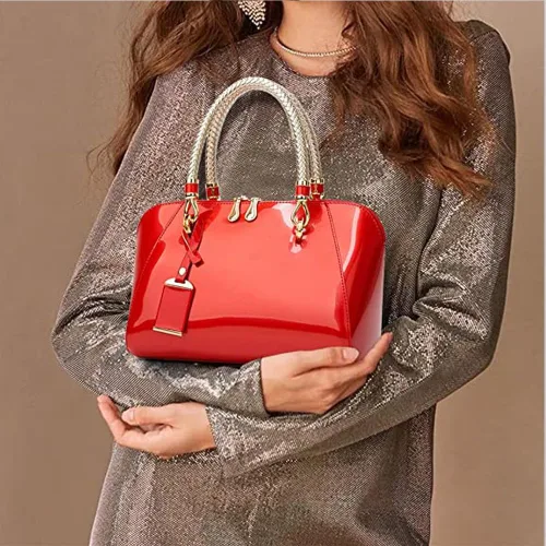 Vista 6 de ZiMing Bolsos de cuero de charol brillante para mujer, bolso con asa superior, bolso elegante, bolso de mano mediano, bolso de hombro