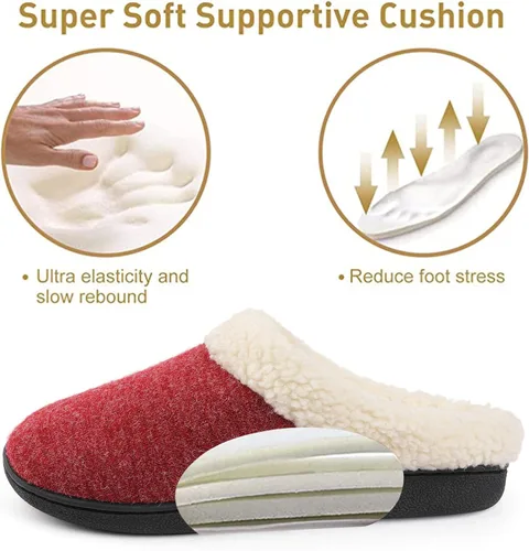 Vista 2 de Wishcotton Pantuflas de casa Sherpa con espuma viscoelástica para mujer para interiores y exteriores