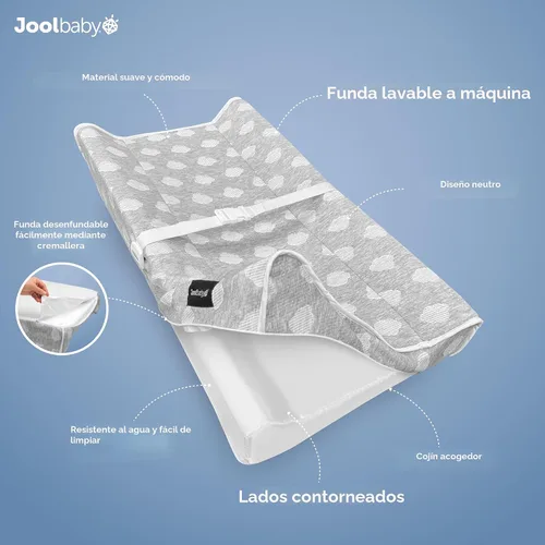 Vista 3 de Jool Baby Serenity Almohadilla de Cambio Suave + Funda Lavable, Antideslizante - Se Adapta a Mesas de Cambio y Cómodas Estándar
