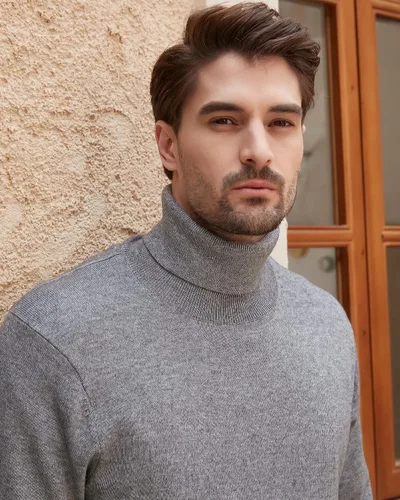 Vista 7 de Kallspin Men's Turtle Neck Sweaters Wool Blended Lightweight Long Sleeve High Neck Pullovers