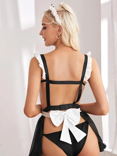 Vista 4 de JasmyGirls Womens Sexy French Maid Costume Anime Cosplay Lingerie Outfits Roleplay Suit Sexy Naughty Lace Apron