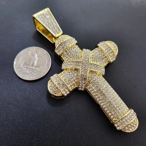 Vista 6 de Hip Hop Jewelry - Colgante de cruz grande chapado en oro y cadena de eslabones cubanos Miami de 0.394in, 18 pulgadas, 20 pulgadas, 24 pulgadas, 30
