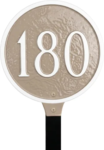 Vista 26 de Montague - Placa circular de metal con estaca para césped, 6.5 x 6.5 pulgadas, cobre antiguo/cobre