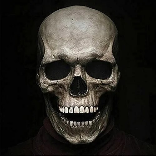 Vista 7 de Máscara aterradora de calavera de Halloween máscara realista de bocetos con mandíbula movible casco espeluznante de látex para adultos gris 125 x 75