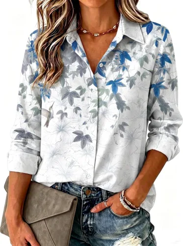 Vista 25 de Zeagoo Blusa para mujer, de manga larga, con botones, casual, ligera, lisa/estampada