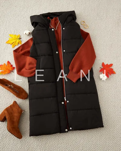 Vista 6 de LEANI Chaleco largo acolchado con cremallera completa para mujer, abrigo sin mangas con bolsillos