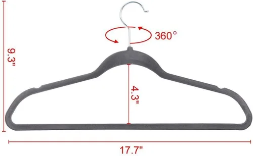 Vista 2 de Yaheetech Perchas de terciopelo para ropa, delgadas y antideslizantes, perchas para trajes que ahorran espacio, paquete de 200, color gris