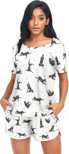 Vista 13 de Ollabaky Conjunto de pijama de perro de animales para mujer, conjunto de pijama de manga corta, conjunto de descanso para mujer Multi 01