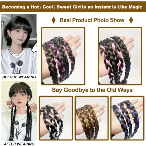 Vista 5 de Extensión de cola de caballo trenzada con banda elástica para el cabello, extensión de cabello lacio envolvente, cola de caballo, trenzas de cola