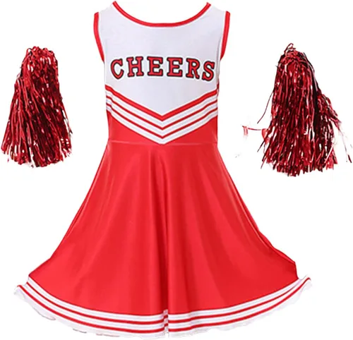 Vista 3 de Disfraces de animadora para niñas, vestidos de animadora, uniforme de animación, pompones
