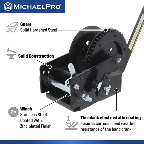 Vista 4 de MichaelPro MP009093 2500lbs Heavy Duty Hand Winch para Automotriz, Barco, Remolque