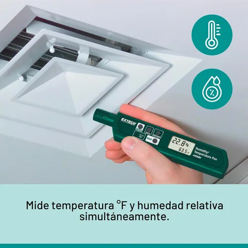Vista 4 de Extech 445580 Medidor de humedad y temperatura de tamaño pluma con clip de bolsillo