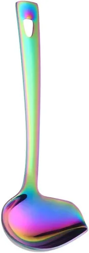 Vista 9 de Cucharón para salsa, cuchara dorada con boquilla para sopa de salsa, utensilio de cocina de acero inoxidable, pulido de espejo y apto