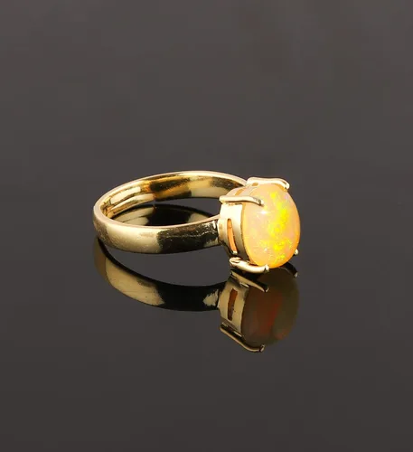 Vista 5 de 14K Gold Plated Natural Ethiopian Opal Ring - Adjustable Ring - 4-Prong 925 Sterling Silver Ring, Handmade, October Birthstone, Vintage Antique