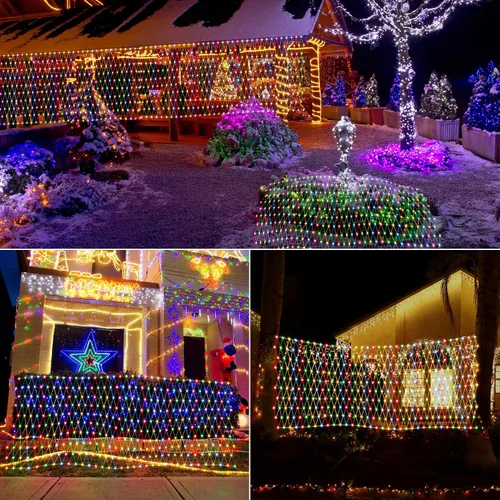 Vista 4 de LYHOPE 360 luces LED de Navidad de 12 x 5 pies, 11 modos de luces de red de Navidad de 30 V, luz de red decorativa de malla que cambia