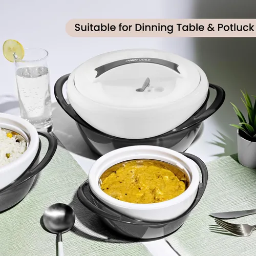 Vista 8 de Pinnacle Cacerola Grande Aislada con Tapa de 3.6 cuartos. Elegante Olla Caliente Calentador/Enfriador de Alimentos - Tazón Térmico para Servir