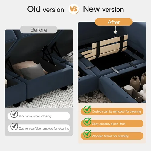 Vista 5 de Belffin - Sofá modular de terciopelo con asiento de almacenamiento, sofá en forma de U de gran tamaño con diván reversible, con otomana, color azul