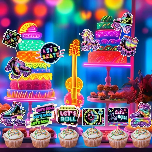 Vista 5 de 24 piezas de decoración de cupcakes de patinaje sobre ruedas, patín sobre ruedas, decoración de fiesta, decoración de cupcakes para patinar sobre