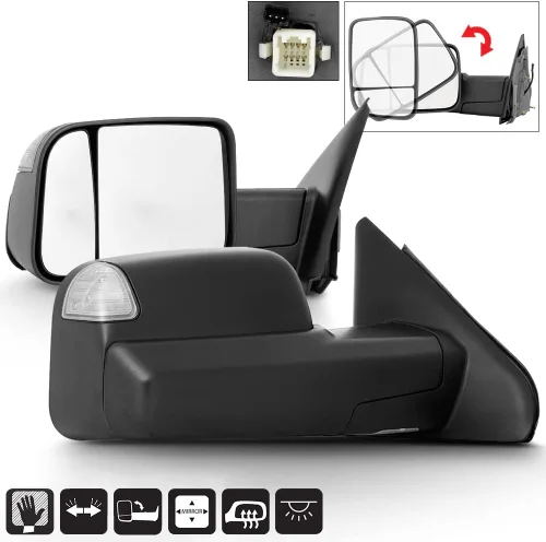 Vista 2 de ACANII - Para Dodge Ram 1500 2500 3500 2002-2008 [estilo 2009] Juego de espejos telescópicos de remolque con señal LED calentada