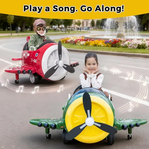 Vista 4 de Avión de paseo con control remoto TOBBI - Auto infantil con batería, auto para niños pequeños de 12V para conducir, autos eléctricos de paseo
