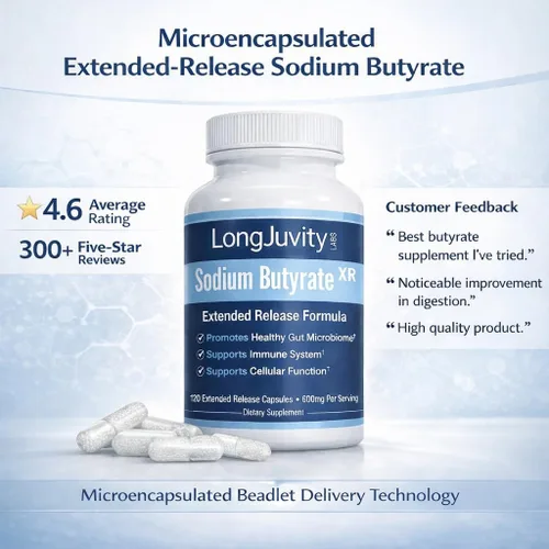 Vista 2 de Suplemento de butirato de sodio 300 mg - Cápsulas de butirato microencapsuladas - Tecnología de liberación prolongada - Apoyo a la salud intestinal