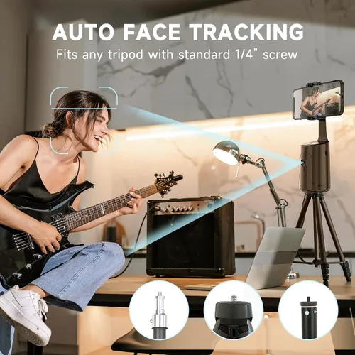 Vista 5 de Trípode de seguimiento facial automático – Soporte de teléfono de seguimiento automático de rotación de 360°, sin aplicación, soporte de cámara